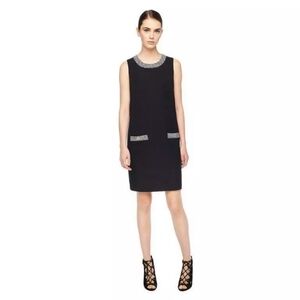 Karl Lagerfeld Black Houndstooth Trim Sleeveless Shift Dress